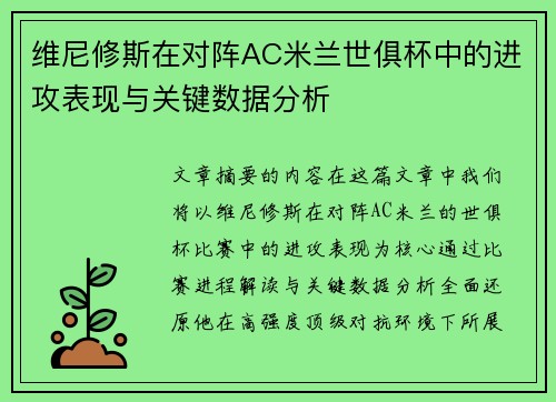 维尼修斯在对阵AC米兰世俱杯中的进攻表现与关键数据分析